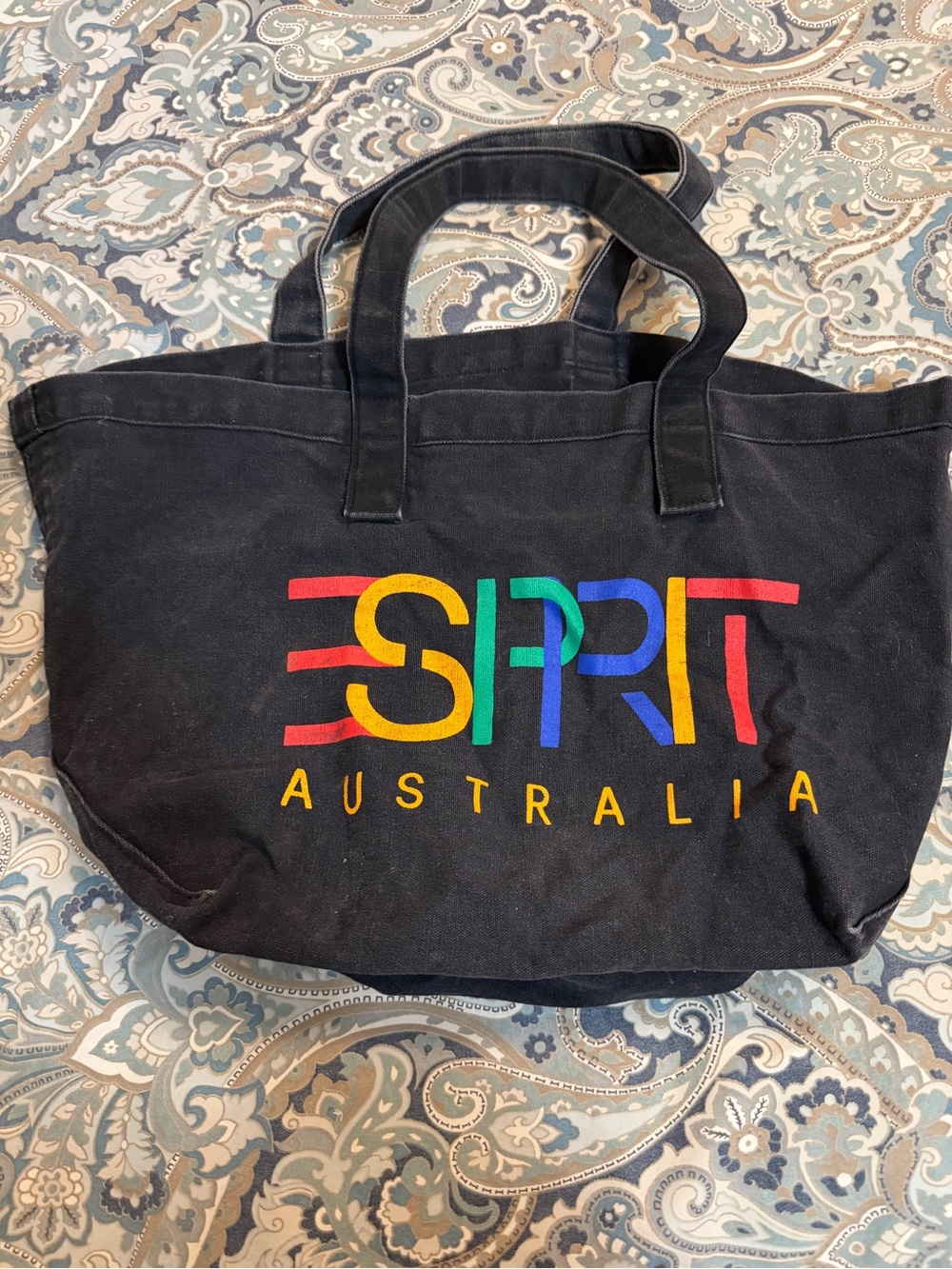 Esprit Black Canvas Tote with Rainbow Logo Vintage Australia